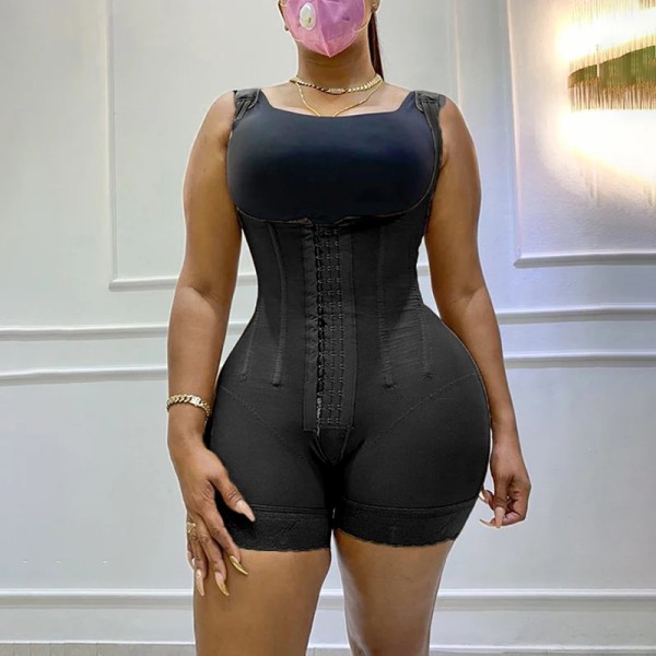 Faja Colombianas Corset Bodyshaper Högkompressionsplagg Shapewear Skims Magkontroll Dubbel rumpalyft Öppen bystbody Black S