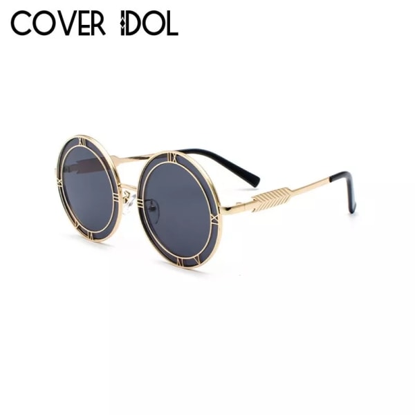 2021 Sommarsolglasögon Modesolglasögon för män och kvinnor Rund romersk design Unisex Snygga solglasögon UV400 Gold w Black Other