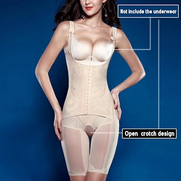 Ny damer Andningsbar Helkroppssömlös Shaper Control Postpartum Öppen byst Slim Lift Magekontroll Lår Body Shaper Dräkt skin color Shapewear M