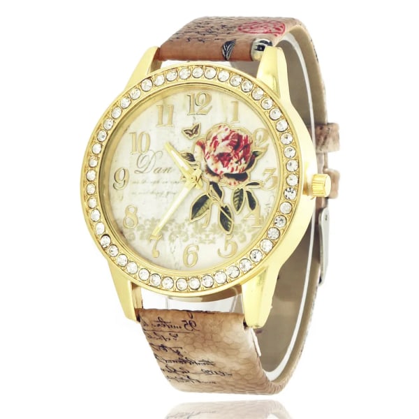 Mode Damklockor Kvinnor Printed Watch Lyx Casual Quartz Läder Watch Mode Kvinnlig Klänning Klockor Relogio Brown