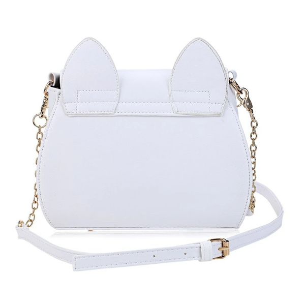 Ny Sailor Moon Damhandväska Svart Luna Cat Shape Kedja Axelväska PU Läder Dam Messenger Crossbody Small Bag White