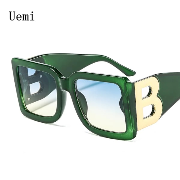 Modedesigner Fyrkantiga Solglasögon För Kvinnor Män Retro Oversized Båge Lyxiga Solglasögon Ins Trendiga nyanser UV400 Dam Eyegl Dark Green Green As the Picture