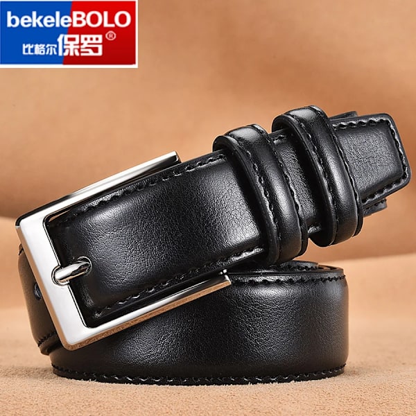 Bekele bolo Herr Bälte i äkta läder Brunt och svart Business Dress Bälten för män SWFKHK-Black 115CM