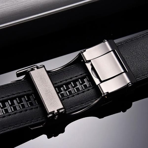 [LFMB]Ko äkta läder herrbälte kohudsrem för manlig spärr automatiskt spänne bälten för män brunt kroppsbälte ne811-black 115CM