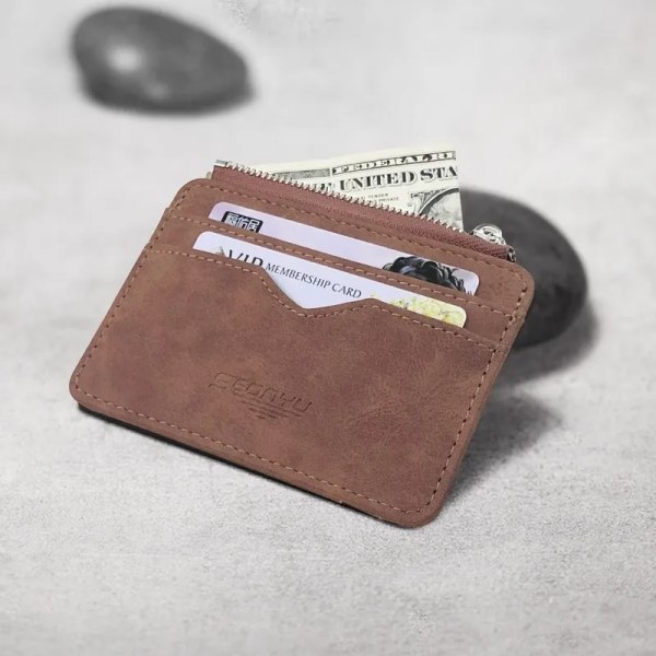 Slim kortkort plånbok herr matt läder Retro multikort frostat tyg Korthållare Pengar Minimalistisk Transparent myntväska Black