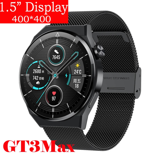för Huawei Watch GT3 Smart Watch Herr Android Bluetooth Call IP68 Vattentät Blodtryck Fitness Tracker Smartwatch Dam Black Mesh smartwatch