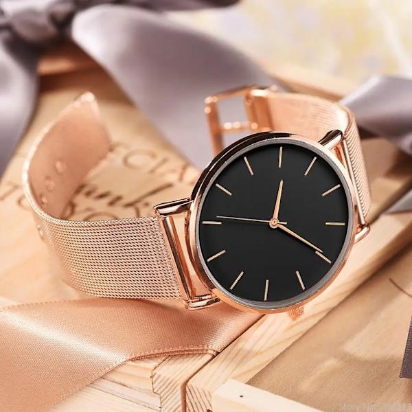 2020 Ultratunn Rose Gold Watch Minimalist Mesh Damklocka watch femme Klockor Zegarek Damski Watch Relojes Para Mujer Reloj Black-Black-Z 2
