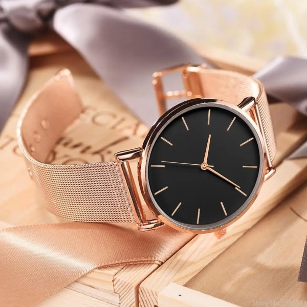 2020 Ultratunn Rose Gold Watch Minimalist Mesh Damklocka watch femme Klockor Zegarek Damski Watch Relojes Para Mujer Reloj Black-RoseGold