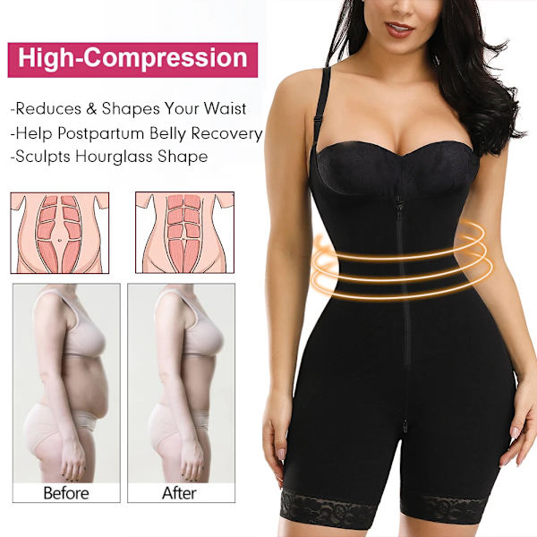 Fajas Colombianas Reductora Butt Lifter Magkontroll Body Shaper Waist trainer Korsett Shapewear Body Slimming Underkläder Black T1054 M