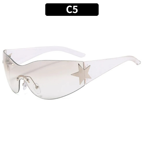 Y2K Solglasögon för kvinnor Män Trendiga båglösa Star Punk One Piece Goggles Oversized Wrap Around Solglasögon 2000-talsglasögon UV400 Solglasögon A-C5