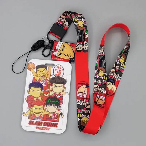 1 set Anime Card Fodral kort Nyckel Lanyard Cosplay Badge ID-kort Hållare Halsband Nyckelringar SLAM DUNK Kaede Rukawa GL-A