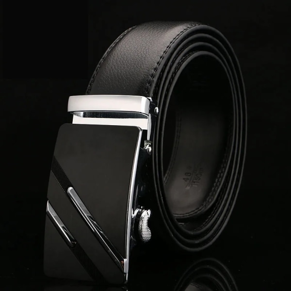 Kända märkesbälte män toppkvalitet äkta lyxdesign läderbälten rem hane metall automatiskt spänne Cinturones Para Hombre RS05-Silver 120cm 35to37 Incn