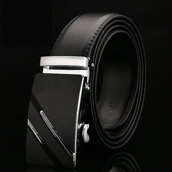 Kända märkesbälte män toppkvalitet äkta lyxdesign läderbälten rem hane metall automatiskt spänne Cinturones Para Hombre RS05-Silver 125cm 37to40 Incn