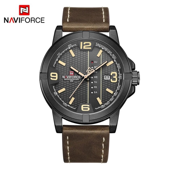 NAVIFORCE Herr Casual Läder 30m Vattentäta klockor Militärsport Man Armbandsur Quartz Kalender Man Klocka Relogio Masculino BYDBN