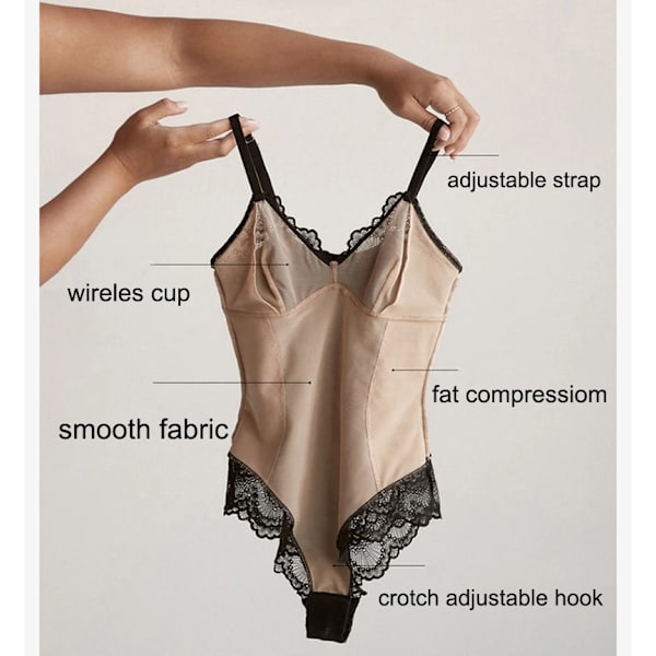 AfruliA Bodysuits Shapers Snap Open grenen Ljuskontroll Waist trainer Body Suit Sexig Spets V-hals Spaghetti Strap Smal underkläder black bodysuits M