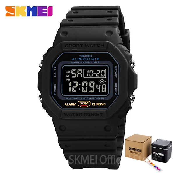 SKMEI Multifunktionell Digital Watch Herr 2 Time Count Down Herrarmbandsur Mode Retro Manklockor reloj hombre 1628 Black with box