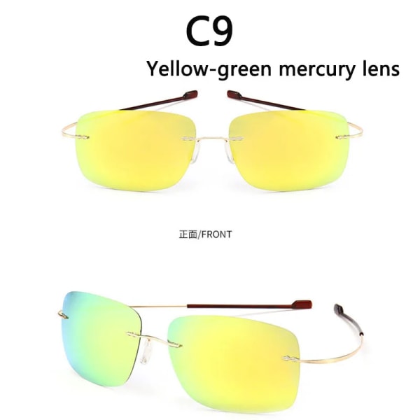 2021 NYHET Coola 100 % rent titan båglösa solglasögon Polariserade linser Grå Supertunna linser Solskyddad UV-skydd UV400 Oculos C9 Yellow-green lens Other