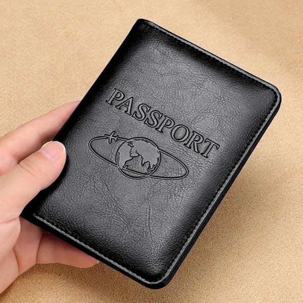 Passhållare RFID-blockerande äkta läder på cover för passväska Multifunktionell reseflygbiljett Läderfodral Case Black