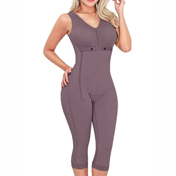 Shapewear för kvinnor Magkontroll Helkroppsformare Butt Lifter Lår Smalare Body Sidodragkedja Bröststöd Långt Khaki M