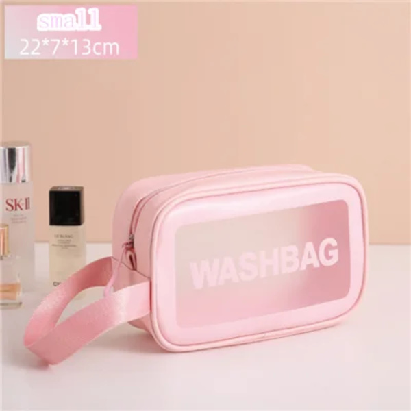 Kvinnor Bärbar Resetvättväska Kvinna Transparent Vattentät Makeup Förvaringspåse Stor kapacitet Kosmetisk Organizer Case Small  pink