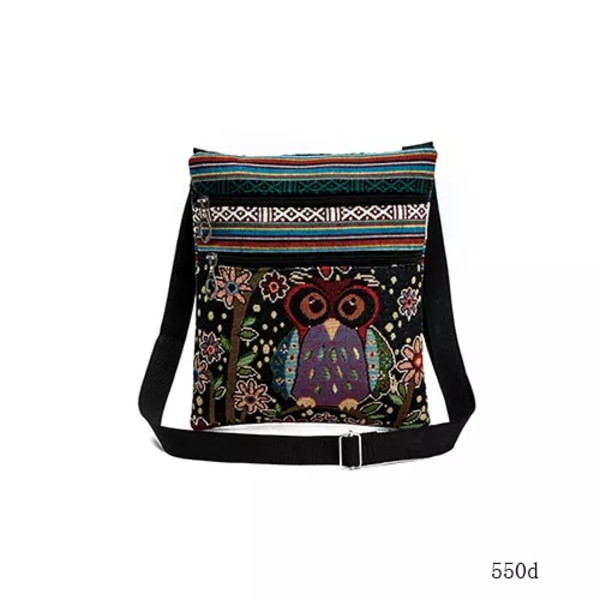 Miyahouse Casual Liten Dubbel Dragkedja Messenger Bag Kvinnor Tecknad Uggla Printed Flap Bag Axelväska Damer 550d