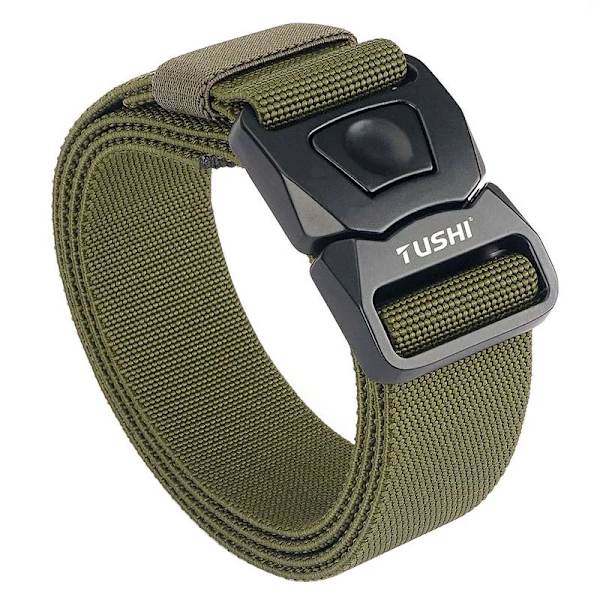 VATLTY 2021 Stretching taktiskt bälte för män Zinklegering Pluggbart spänne Utomhusarbete Vandring Elastiskt bälte Jakttillbehör ArmyGreen 125cm