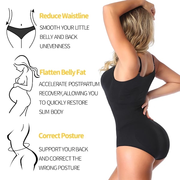 Push Up Full Body Shapewear Kvinnor Bantning Kroppsformare Body Slida magkontroll Överbyst Justerbar Korsett axelrem Black L