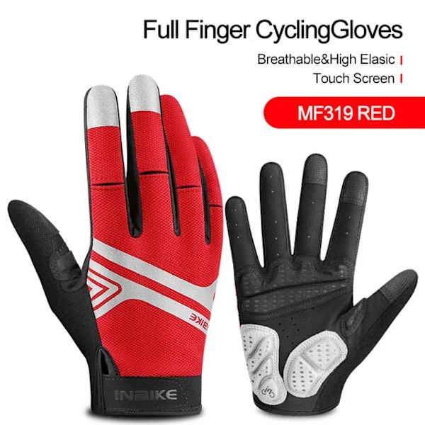 INBIKE Cykelhandskar Pekskärm MTB Cykelhandskar Sport Stötsäker Helfinger Reflekterande Vinter Vår Cykelhandske IM19806 MF319-Red M