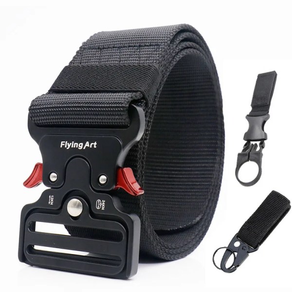 Taktiskt nylon för män Army Militärbälte Byxor Metallspänne Canvas Midjeband Man Polis Utomhusträning Midjebälte brett belt with 2 hook(.2370) 125cm(.2370)