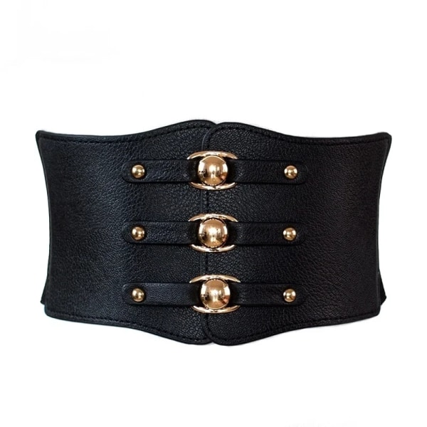 Mode kvinnor brett bälte Nytt metallspänne Elastiskt midjeband Lädernit Ultra brett bälte Black 80cm