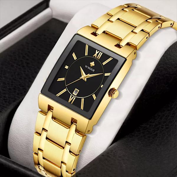 Relogio Masculino WWOOR watch herr fyrkantiga herrklockor Toppmärke Lyx gyllene kvarts rostfritt stål vattentät watch white no box