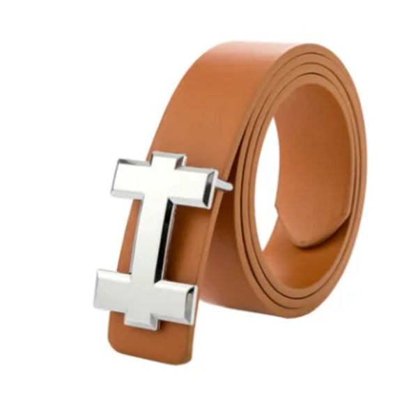 Designbälten Casual läderrem för unisex modebälte Kända märke H-spänne silver-camel match waist 90-120cm