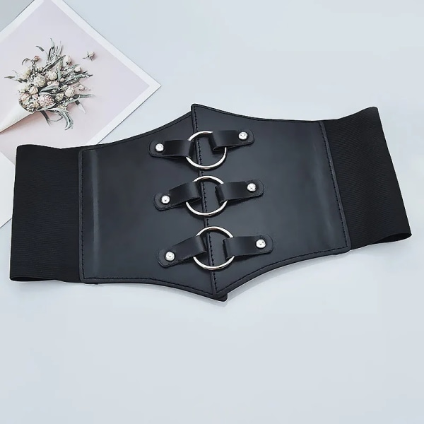 Mode gotiska elastiska bälten för kvinna Sexig svart Pu-läder brett korsettbälte Kvinnlig Cinturones Para Mujer Heart Cummerbunds round One Size