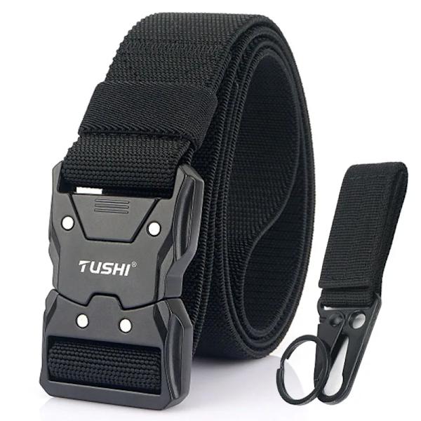 VATLTY Nytt unisex elastiskt bälte hårdlegering Snabbspänne Tough Stretch Nylon Herr Militär Taktiskt bälte Arbetstillbehör Black set 115cm