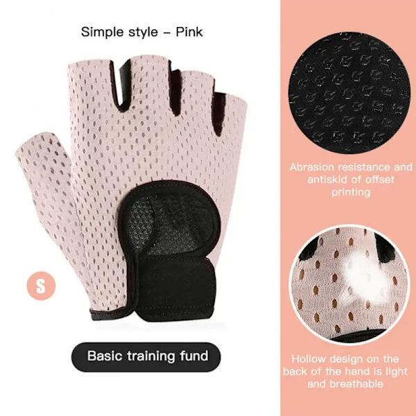 Unisex fitness Gym Tyngdlyftning Yoga Bodybuilding Träning Sport Tunna Halkfria cykelhandskar med halvfinger Light pink S