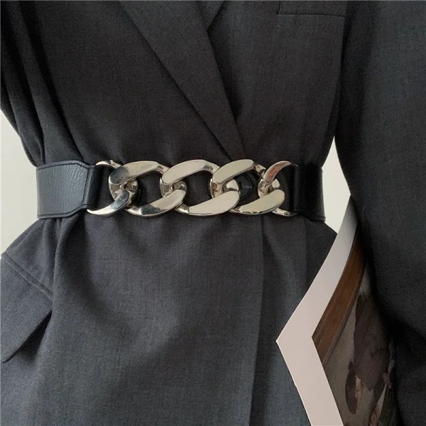 Lyxmärke Guldkedja Bälte Elastiskt silvermetall midjebälten för kvinnor högkvalitativ stretch damkappa Ketting Riem midjeband S without thin chain 70cm