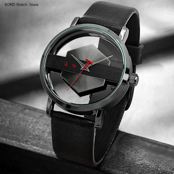 Enkla klockor för män Toppmärke 2023 Mode Quartz Armbandsur Dam Creative Halv Transparent Urtavla Unisex Armband reloj hombr 758 Gray