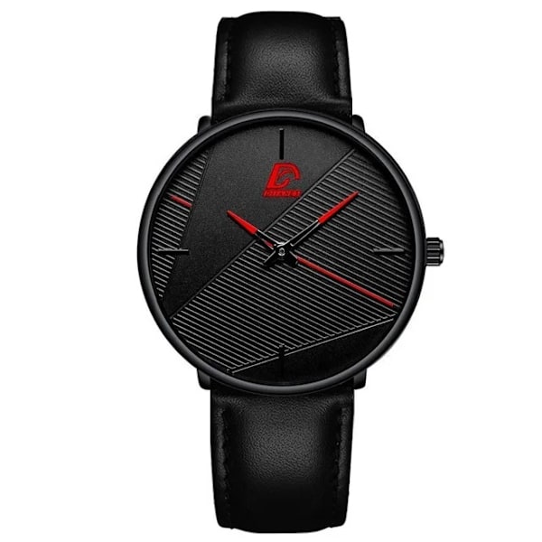 Märke Herrklockor Herr Enkelt Ultratunt mesh i rostfritt stål Bälte Quartz Clock Man Business Läder Armbandsur reloj hombre Leather Black Red