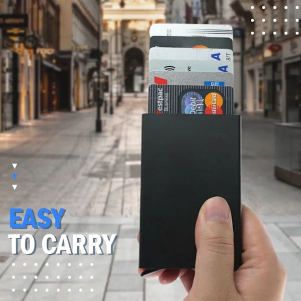 Smal aluminiumplånbok med elasticitet på baksidan ID Kreditkortshållare Mini RFID-plånbok Automatisk pop up case black C style