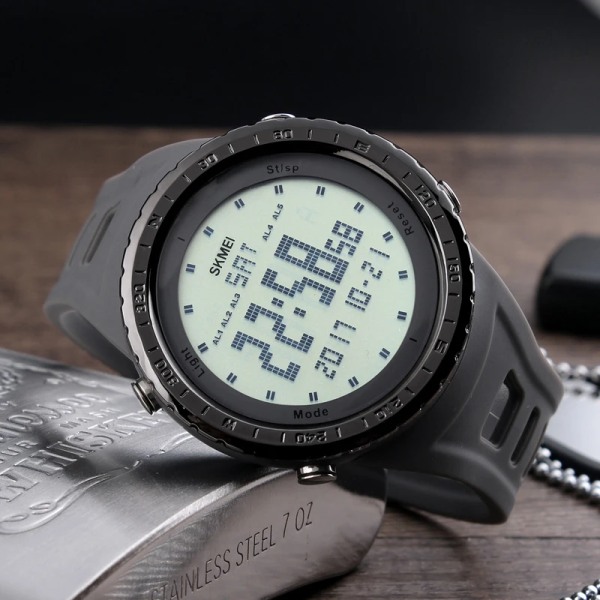 SKMEI 1246 Herr Sportklockor Countdown Chrono Double Time EL Light Digitala armbandsur 50M Vattentät Relogio Masculino Black watch