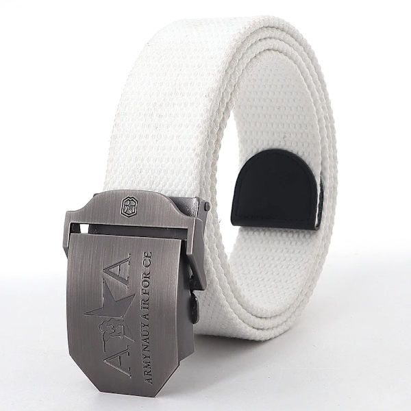 Män och kvinnor Militär canvas bälte metall automatiskt spänne utomhus militär träning taktiskt bälte polis unisex jakt jeans gördel White 110cm