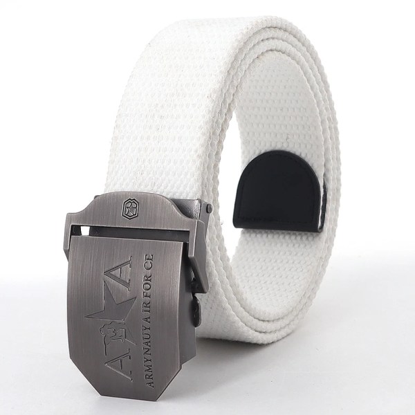 Män och kvinnor Militär canvas bälte metall automatiskt spänne utomhus militär träning taktiskt bälte polis unisex jakt jeans gördel White 130cm