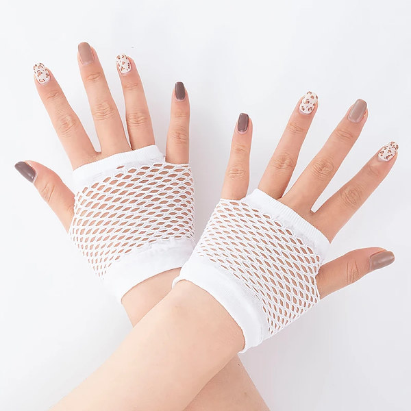 Nytt mode Neon Fishnet Cykelhandskar Fingerlösa Långa Handskar Ben Arm Manschett Fest Klänning för Dam Sexig Vacker Arm A6648White