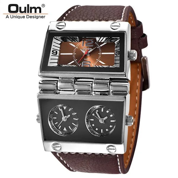 Nya sportklockor för män med dubbla skärmar Oulm watch Vik Stor storlek Mode utomhusklocka Watch Relogio Masculino Brown