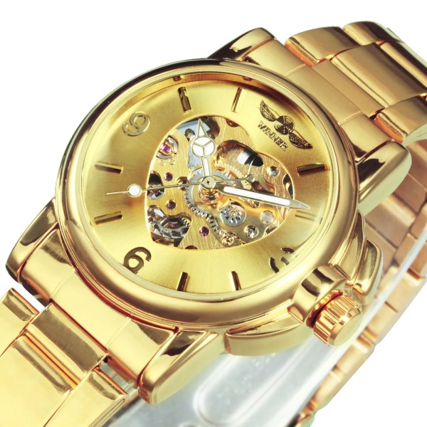 VINNARE Klockor Watch 2020 Automatisk Mekanisk Golden Heart Skeletturtavla Rostfritt stålband Elegant Watch GOLDEN