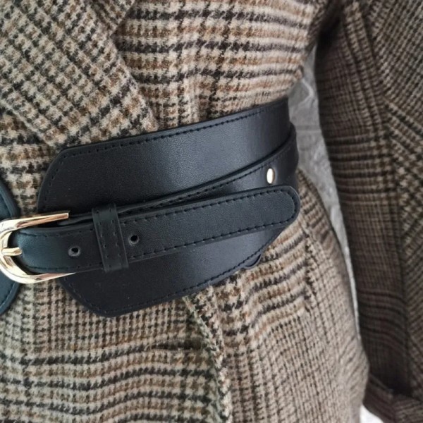 Lyxigt dam brett bälte elastiskt vintage spänne läder brett mode wild pin spänne dam bälte midje tätningsbälte N024-Red 80cm