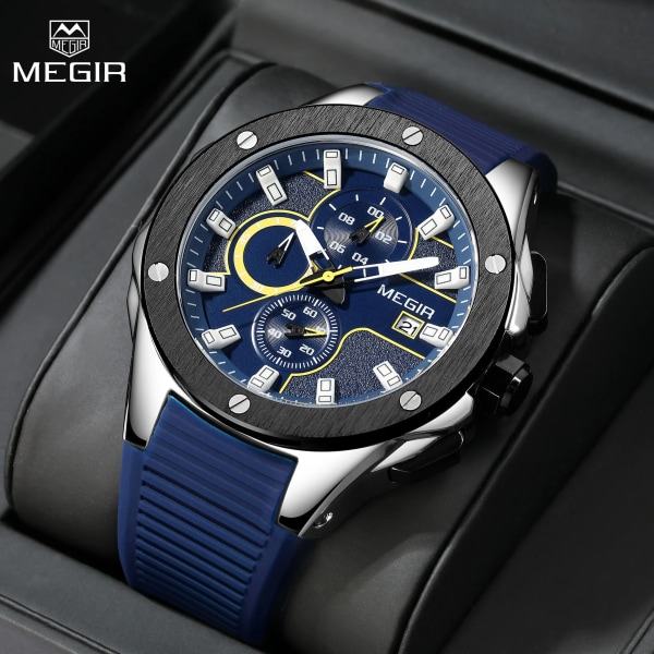 MEGIR Herr Watch Kronograf Silikonrem Kvarts Army Militärklockor Klocka Herr Toppmärke Lyx Man Relogio Masculino Rose black