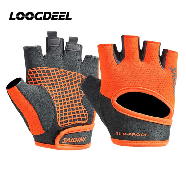 LOOGDEEL Half Finger Cykelhandskar Anti-halk Andas Stöttålig Slittålig Outdoor Fitness Boxning Löp Unisex handskar Orange M
