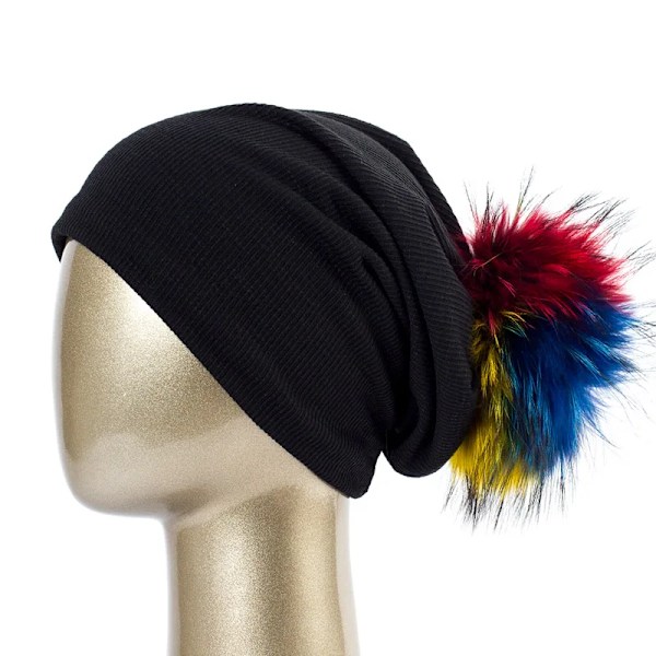 Geebro Damernas Vintermössa Stickad Ribbad Mössa Med Pompom Hatt Enfärgad Slapp Mössa Skullies Chapeu Feminino Dq423M Black C