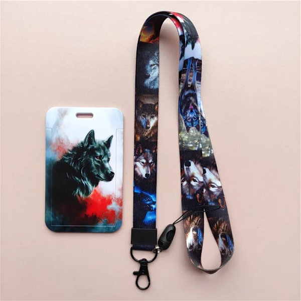 Vargar Mönster Djursnodd ID-bricka Korthållare Kontorsarbetare Korthållare Cover Kreditkort Case Kortskydd Julklapp lanyard card holder(.2427)